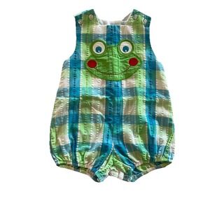 The Bailey Boys Green Frog Boys Romper Baby Sz 9m Bubble Jon Jon Zoo Outfit VTG